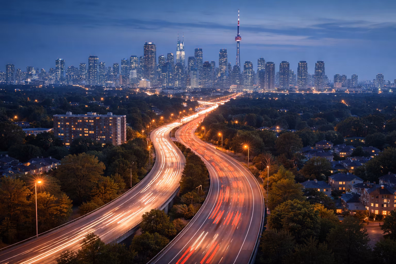 Night city interchange in Canada symbolizing multiple mortgage cost paths
