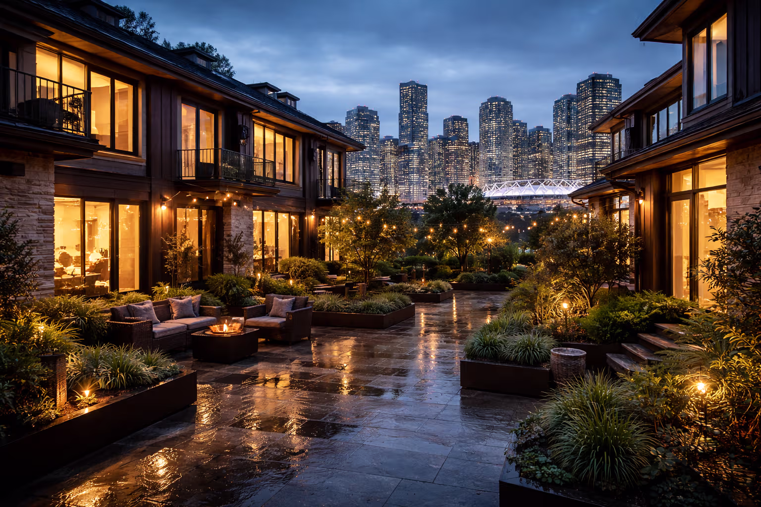 Aerial view of Canadian city and suburban neighbourhood under contrasting daylight conditions symbolizing split mortgage exposure