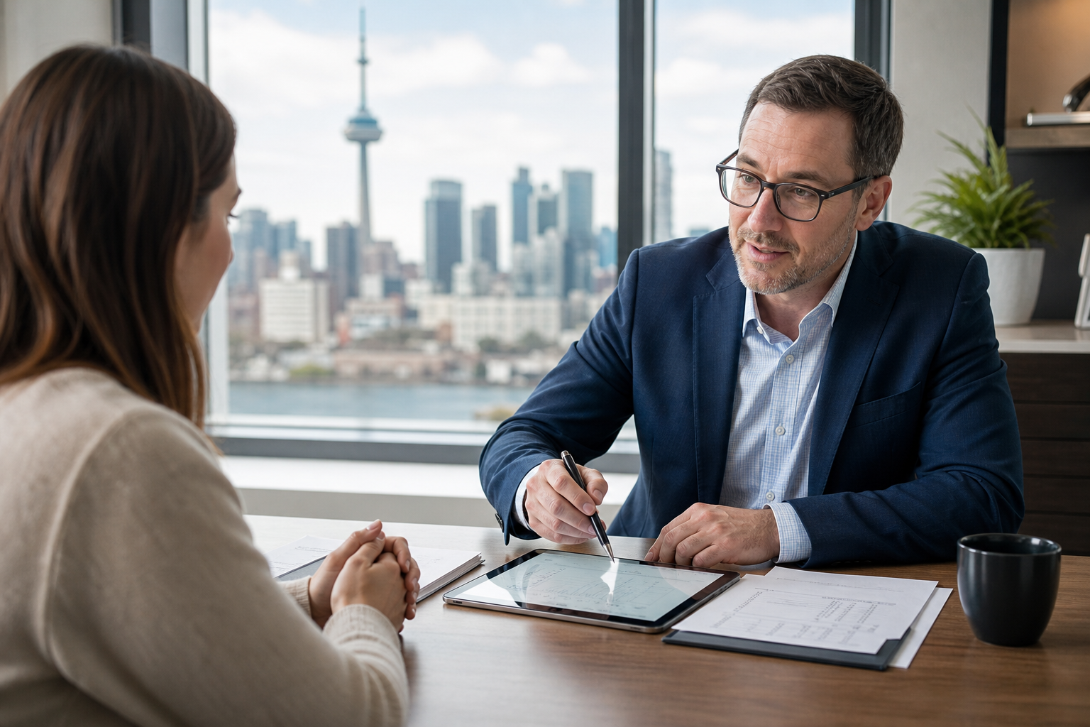 Mortgage advisor helping a homeowner decide
