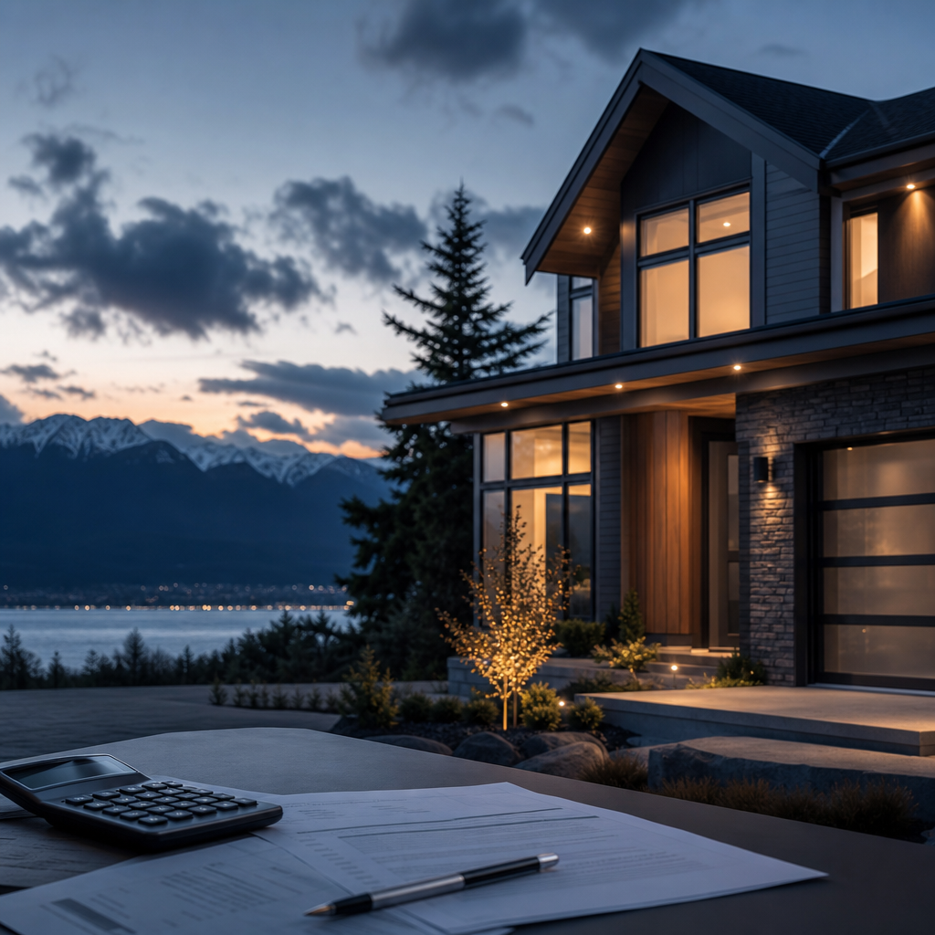 Modern Canadian home at dusk